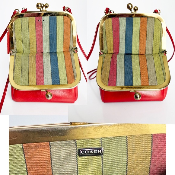 70s Bonnie Cashin for Coach Double Entry Swinger Bag Red Leather Kiss Locks Rare - Picture 12 of 14